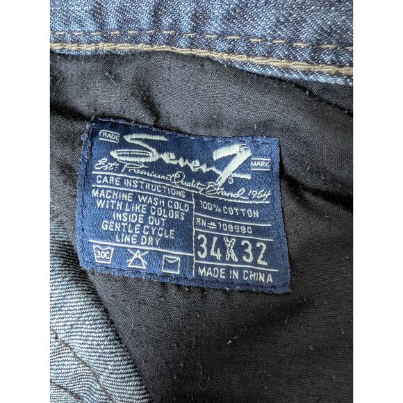 Seven 7 Boot Jeans Mens 34x32 Blue Dark Wash Distressed Flap Pocket - Picture 6 of 11